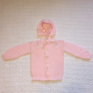May Knit pink acrylic baby sweater/hat set